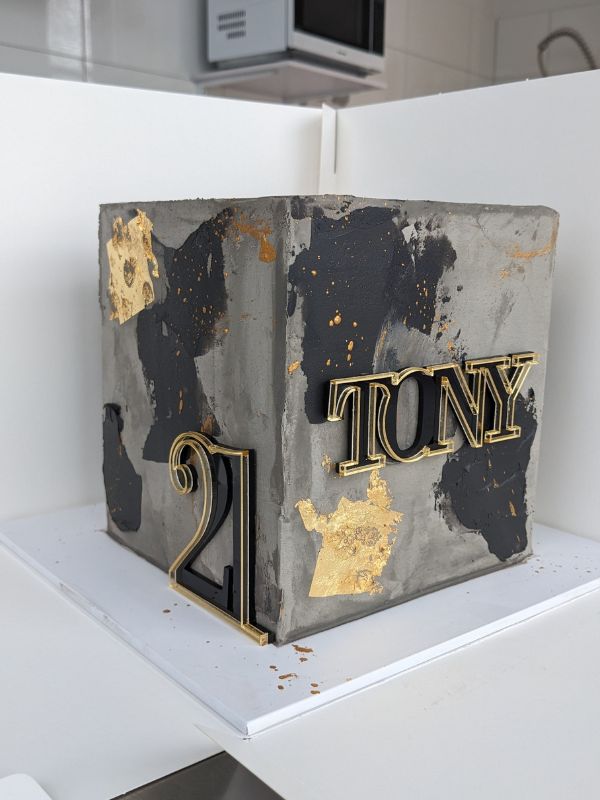 Black grey birthday cake in melbourne